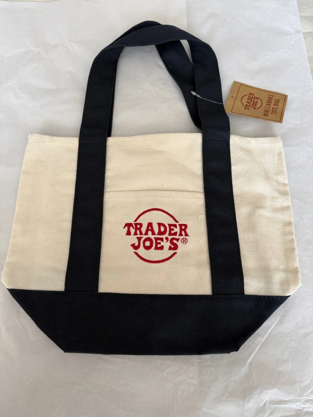 Trader Joe's Canvas Mini Tote Bag - Cream & Black with Red Logo